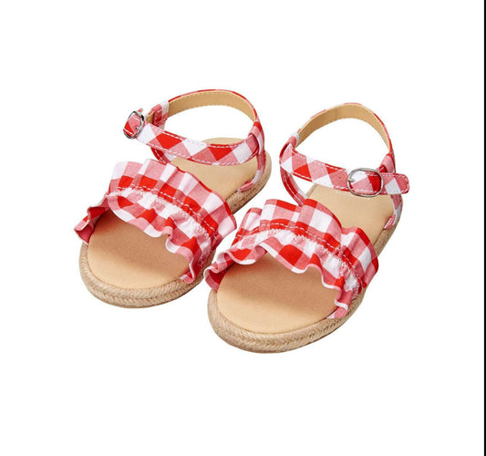 5C Toddler Girl Janie & Jack Red & White Gingham Checkered Sandals