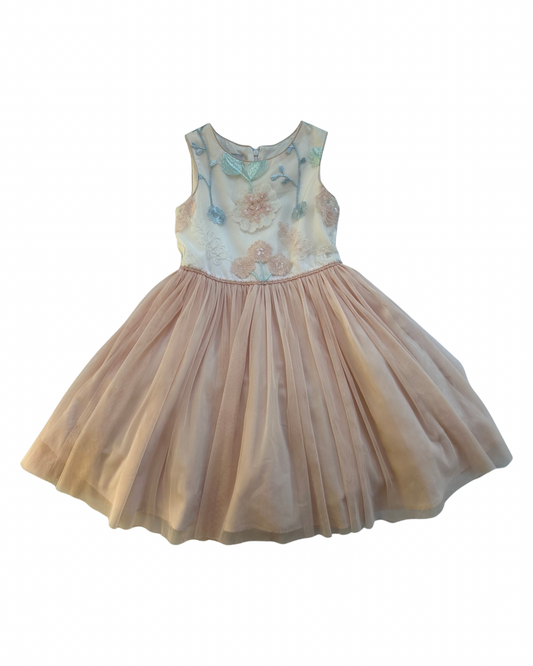 5T Toddler Girl Pippa & Julie Beautiful Pastel Embroidered Floral Tulle Fancy Dress