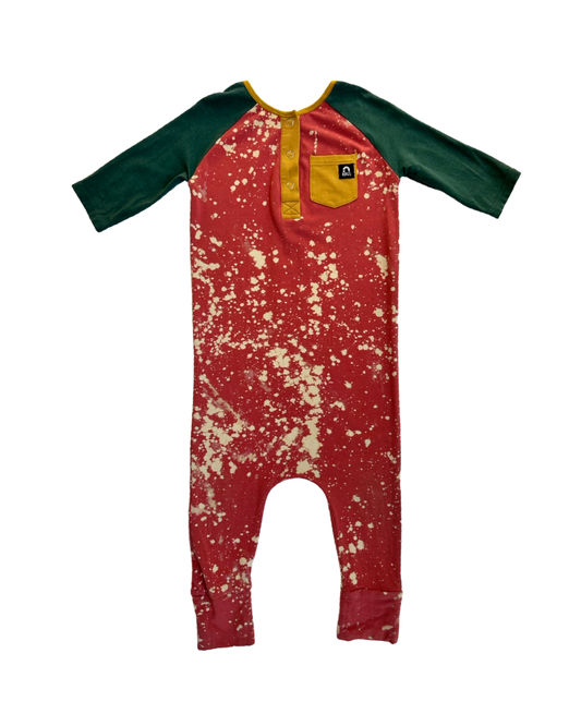 2T Toddler Boy RAGS to Raches Red / Yellow & Green Acid Wash Long Sleeve Romper