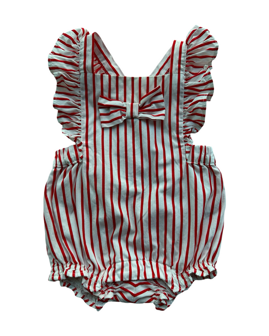 0-3M Baby Girl Janie & Jack Red & White Candy Pinstripe Bubble Romper