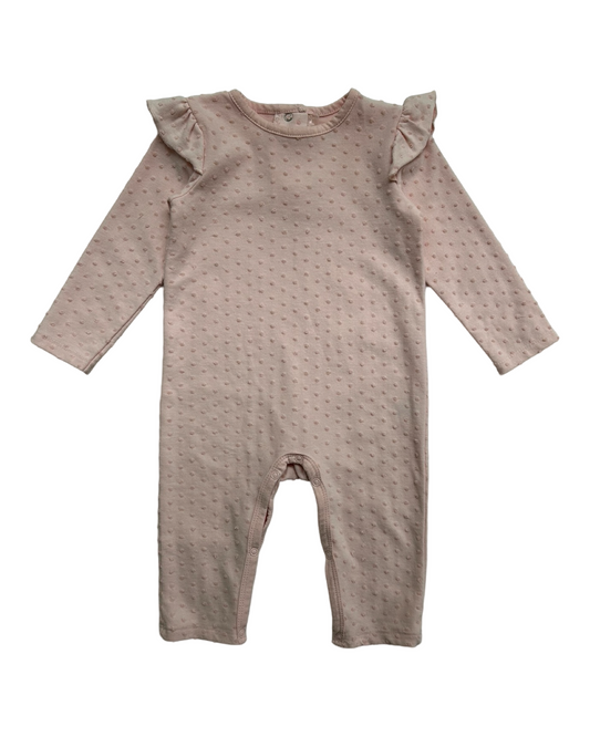 6-9M Baby Girl ChickPea Pink Swiss Dot Long Sleeve Romper