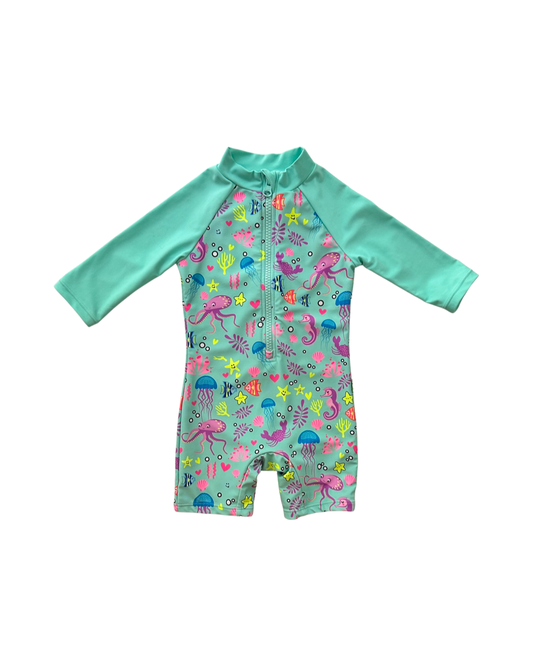 6-9M Baby Girl UpandFast Aqua Under the Sea RashGuard Swim Suit