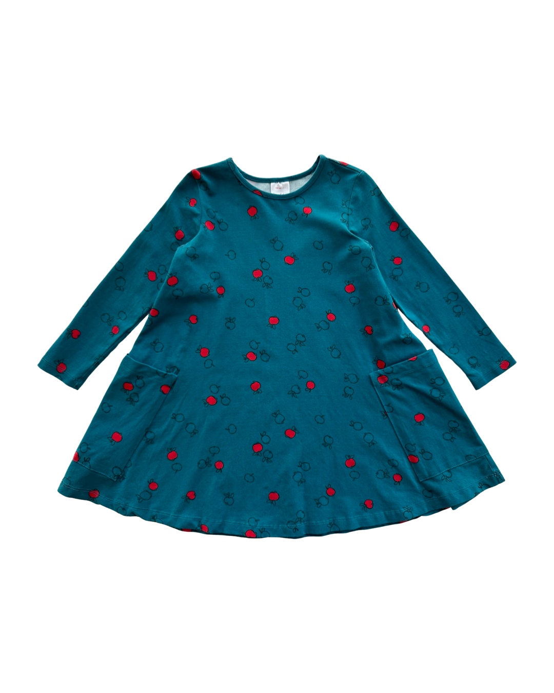 5T Toddler Girl Hanna Andersson Teal Long Sleeve Apple Dress