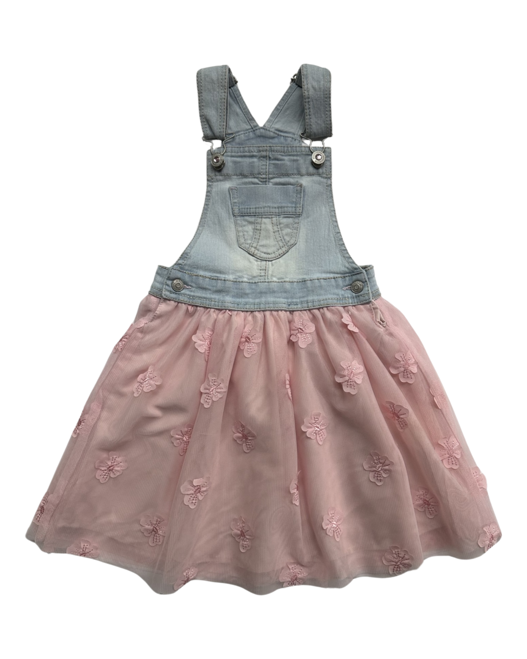 4T / 5T XS Toddler Girl Jordache Blue Jean Overall Pink Floral Tutu Dress