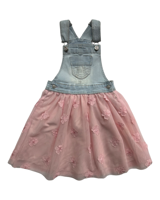 4T / 5T XS Toddler Girl Jordache Blue Jean Overall Pink Floral Tutu Dress