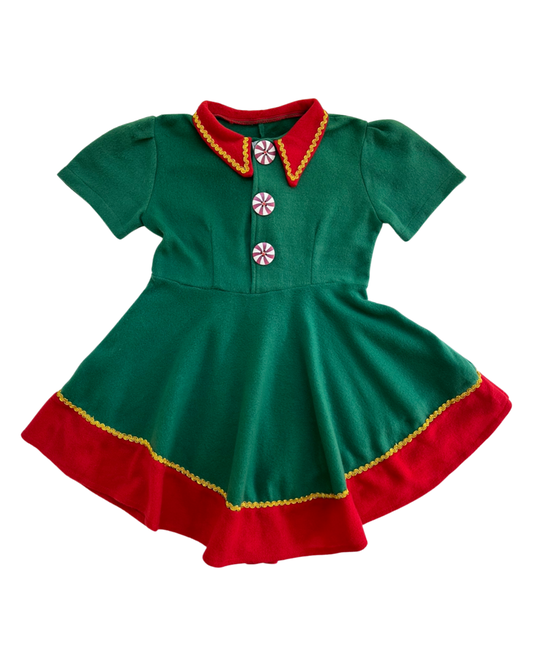 10/12Y Youth Girls Green Christmas Elf Dress Costume