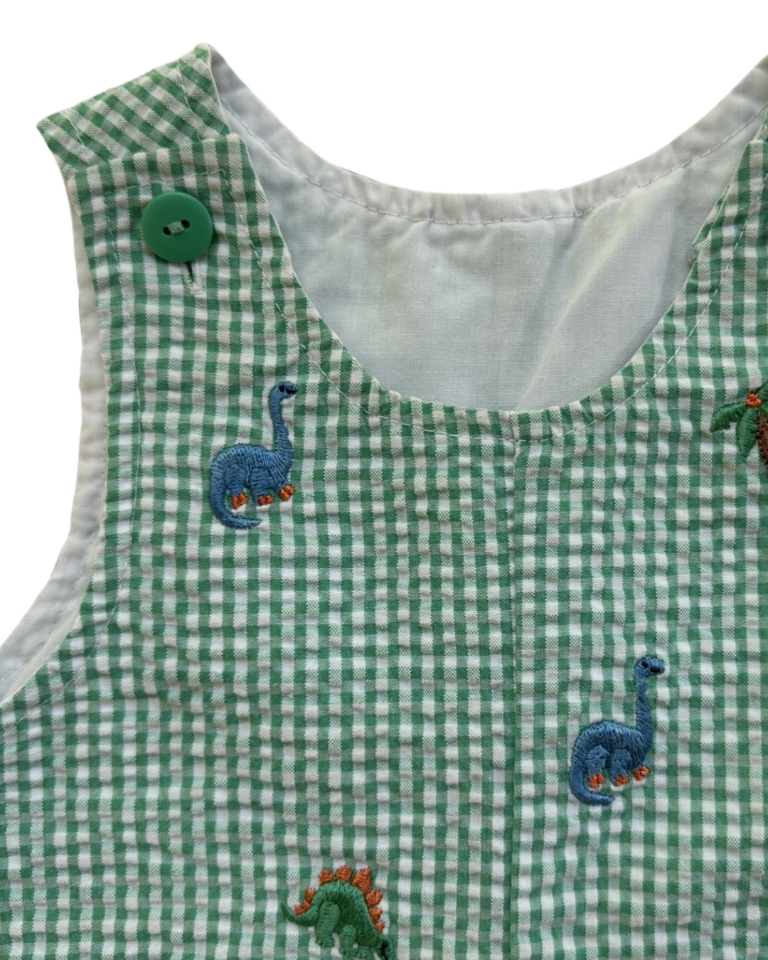 6-9M Baby Boy Green Seersucker Dino Romper