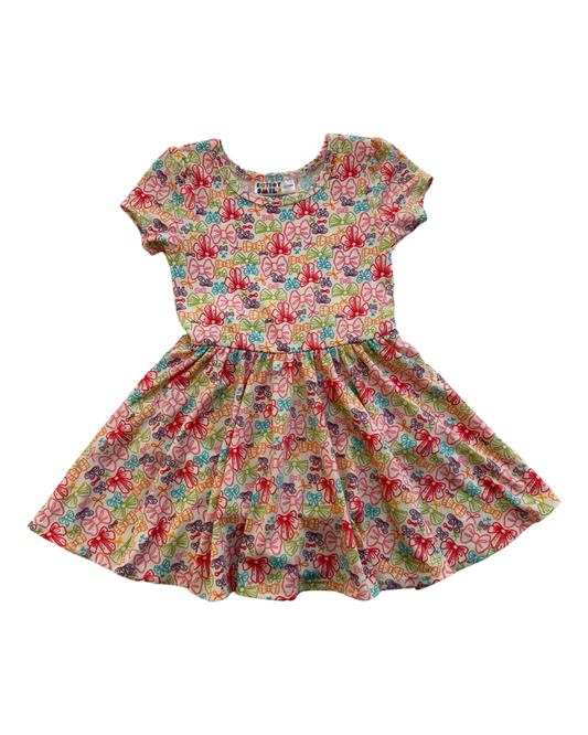 12-24M Baby Girl Dot Dot Smile Bow Cap Sleeve Twirl Dress