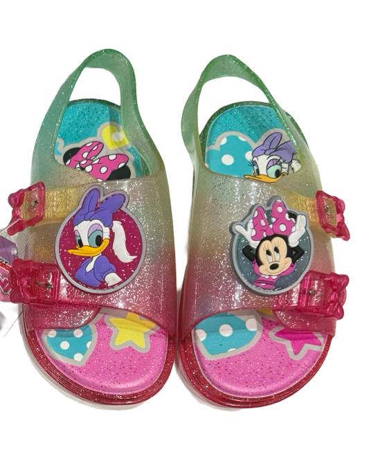 7C Toddler Girl Disney Minnie Mouse and Daisy Pink Glitter Jelly Sandals