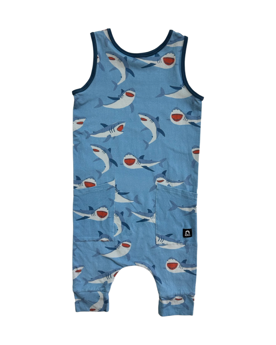 2T Toddler Boy RAGS to Raches Blue Shark Tank Romper