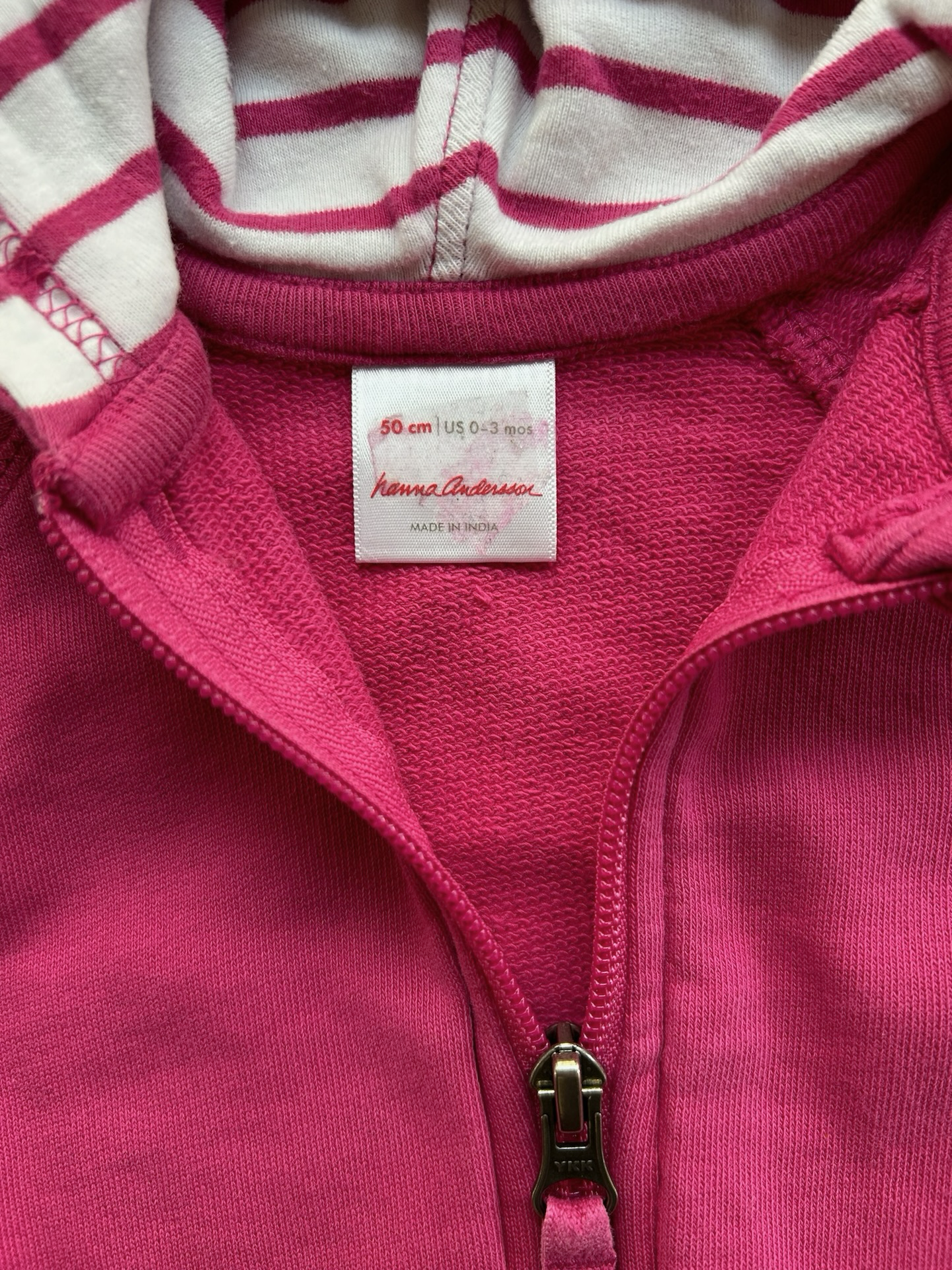 0-3M Baby Girl Hanna Andersson Pink Hooded Zip Up Bear Ear Jacket