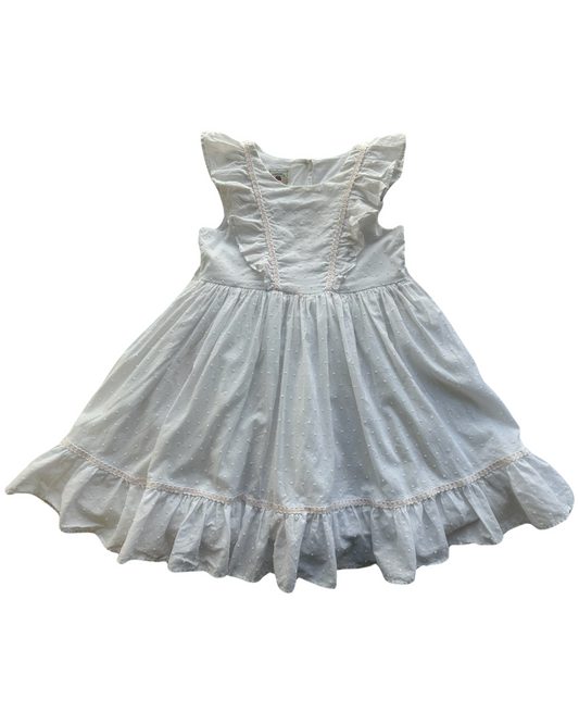 5T Toddler Girl Marmellata White Swiss Dot Ruffle Front Dress