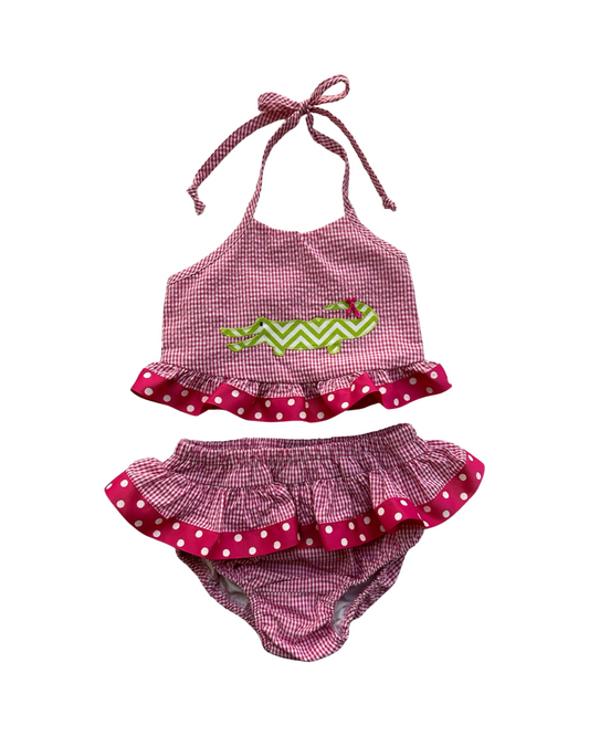 6x Girls Funtasia Too! Pink Seersucker Alligator Appliqué 2pc Bikini Swim Suit