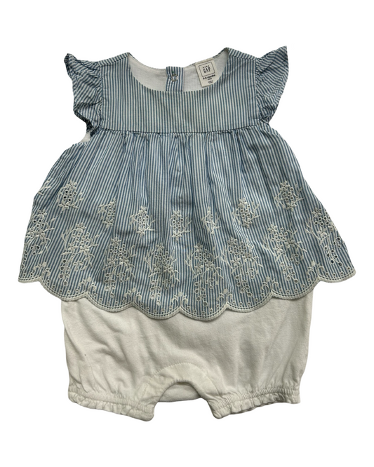 3-6M Baby Girl Baby Gap Blue and White Striped Romper