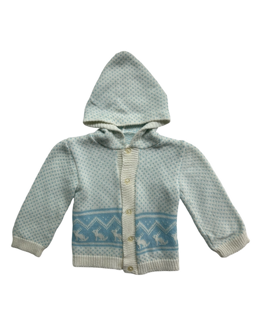 6-12M Baby Boy Lazarus Vintage White and Blue Bunny Sweater