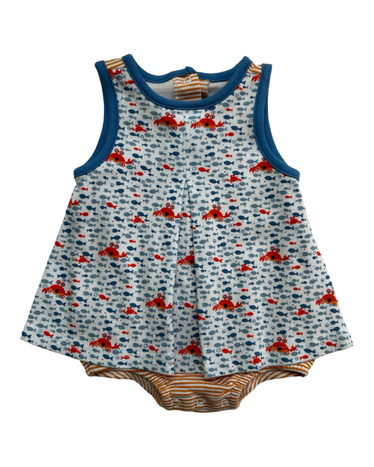 6M Baby Girl Zutano Vintage Fish Crab Onesie Dress