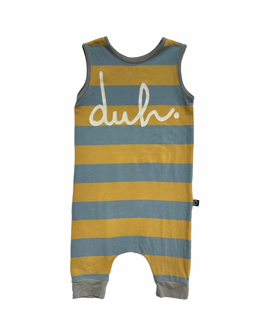 18-24M Baby Boy RAGS to Raches Blue / Mustard Yellow Striped Duh Tank Romper