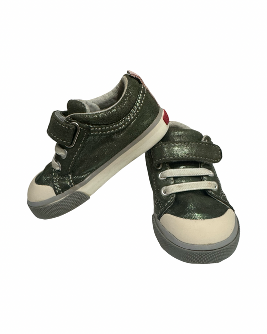 5C Toddler Girl Green Metallic Oil Spill Shimmer See Kai Run Shoes