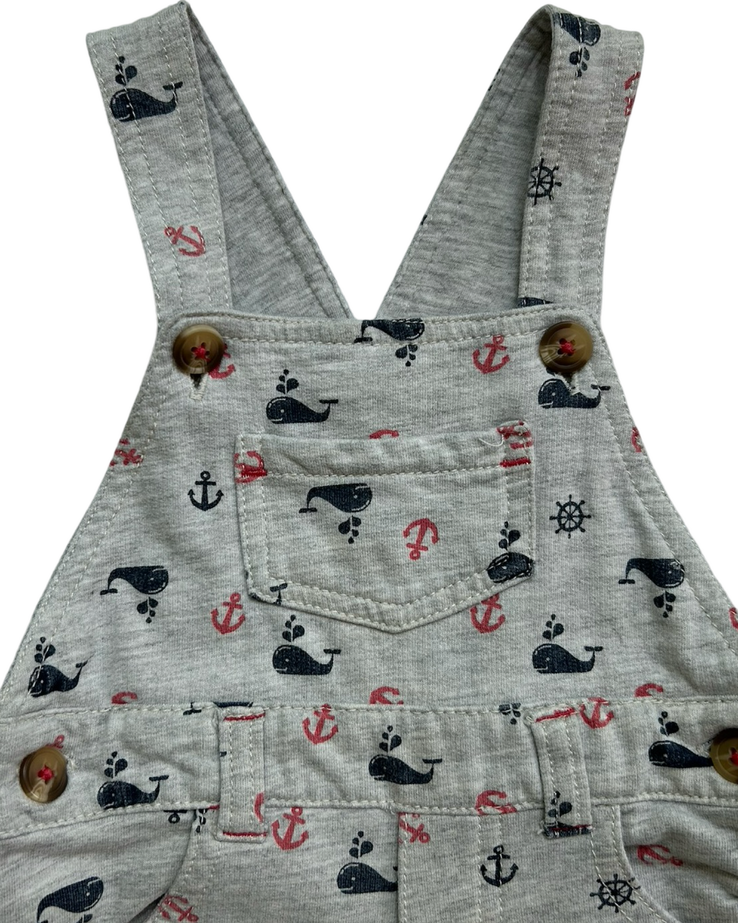 12M Baby Boy Gray Whale / Anchor Overall Romper