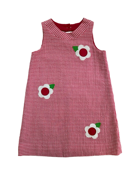 5T Toddler Girl Florence Eiseman Cherry Red Gingham Seersucker Cutout Flower Dress