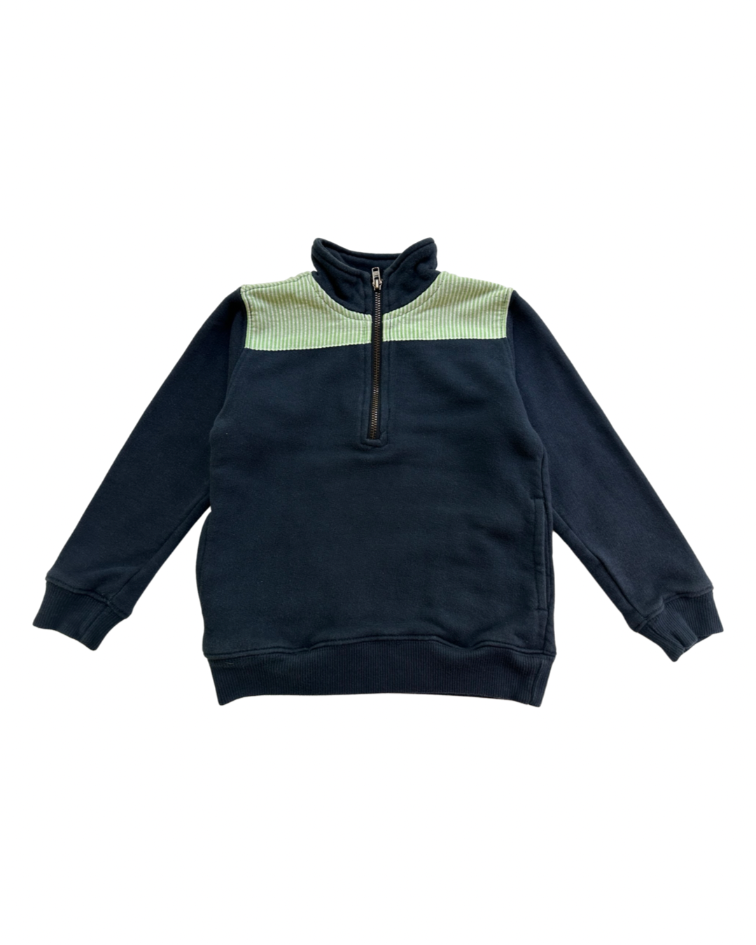 2T Toddler Boy DBA Blanks Navy Preppy 1/4 Zip Pullover with Green Seersucker Details