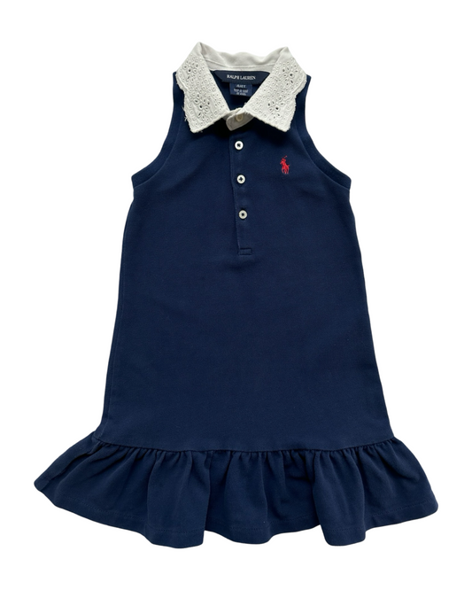 4T Toddler Girl Ralph Lauren Navy w/ White Eyelet Collared Dress