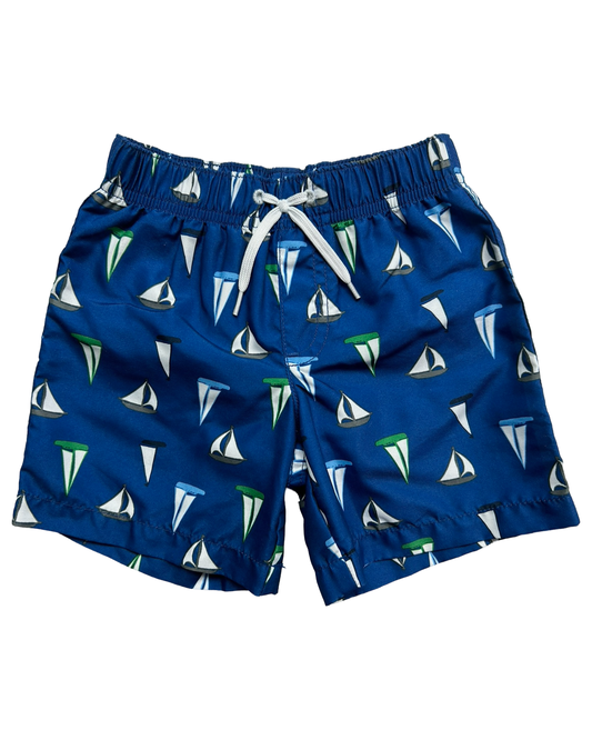 12M-18M Baby Boy Gymboree Blue / White Sailboat Swim Suit