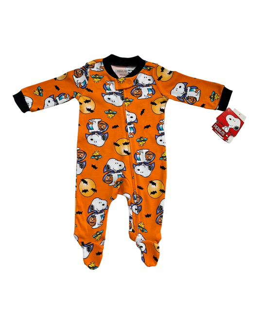 0-3M Baby Boy / Girl Orange Peanuts Snoopy One piece Halloween Sleeper PJs NWT