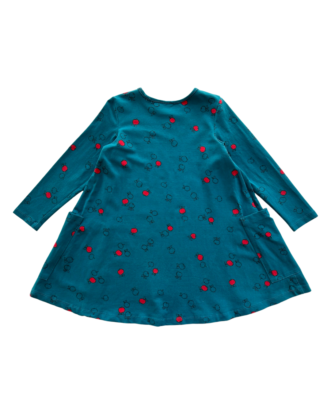 5T Toddler Girl Hanna Andersson Teal Long Sleeve Apple Dress