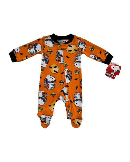 Newborn Baby Boy / Girl Orange Peanuts Vampire Snoopy One piece Halloween Sleeper PJs NWT