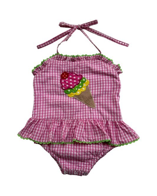 18-24M Baby Girl Pink Seersucker Lil' Cactus Ice Cream Swim Suit