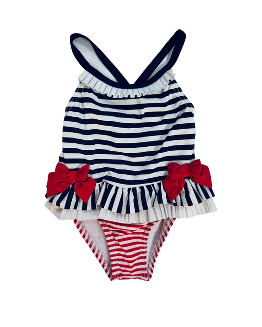 9M Baby Girl Patriotic American Mayoral Girl Red / White / Blue Striped One Piece Swim Suit