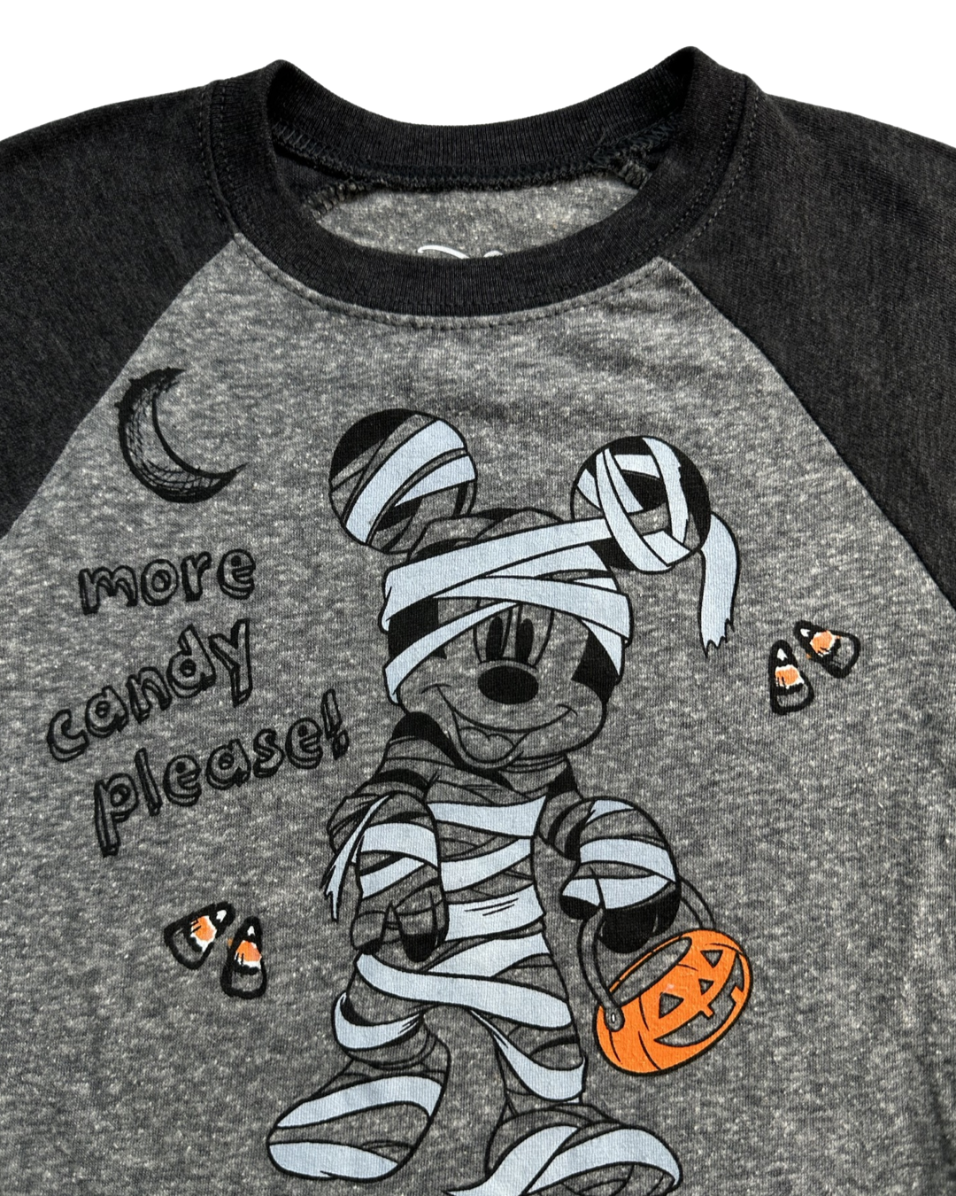 18M Baby Boy Gray Disney Mickey Mouse More Candy Please Halloween Raglan Shirt