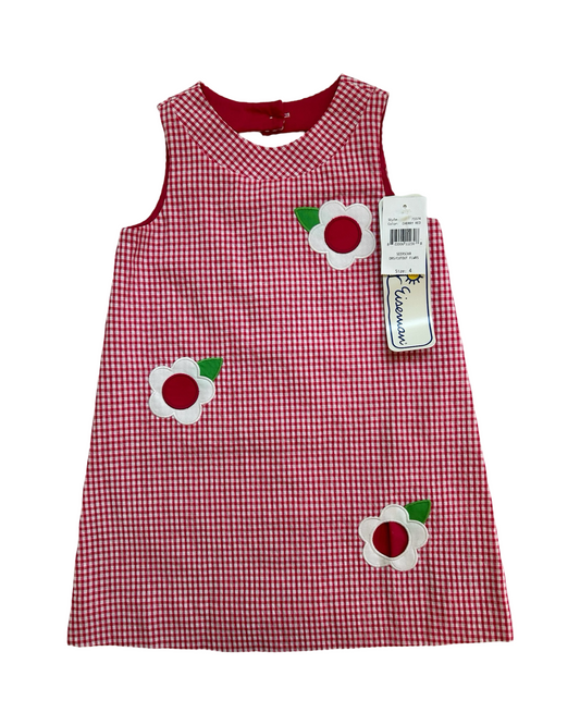 4T Toddler Girl Florence Eiseman Cherry Red Gingham Seersucker Cutout Flower Dress