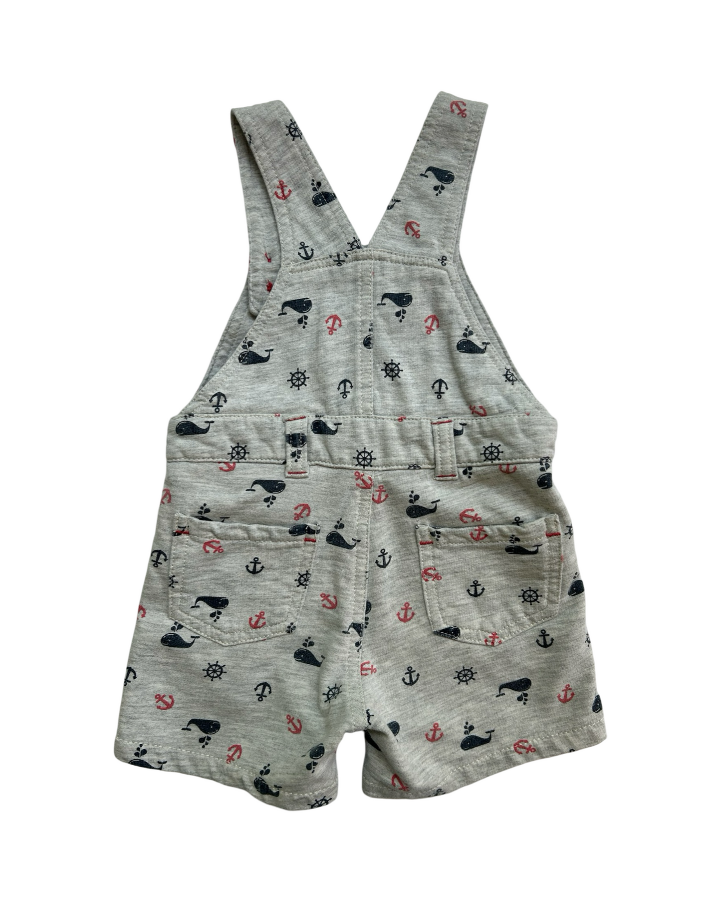 12M Baby Boy Gray Whale / Anchor Overall Romper