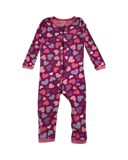 2T Toddler Girl The Children's Place Zippered Purple / Pink Heart Sleeper Pjs