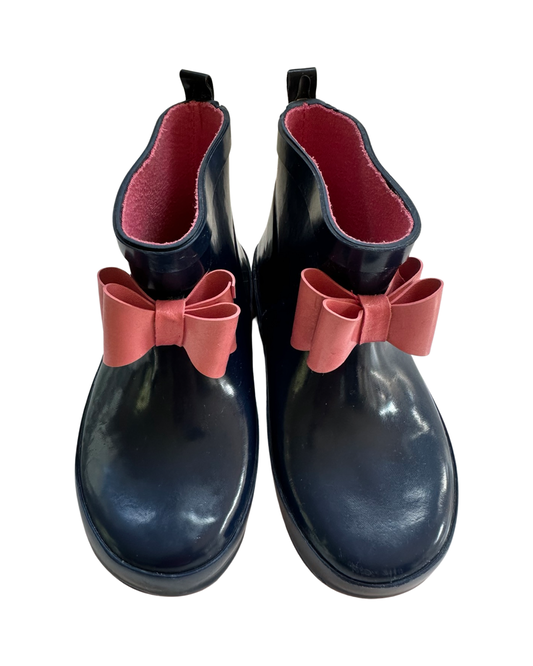 9C / 10C Toddler Girl Cat & Jack Navy w/ Pink Bow Ankle Rain Booties