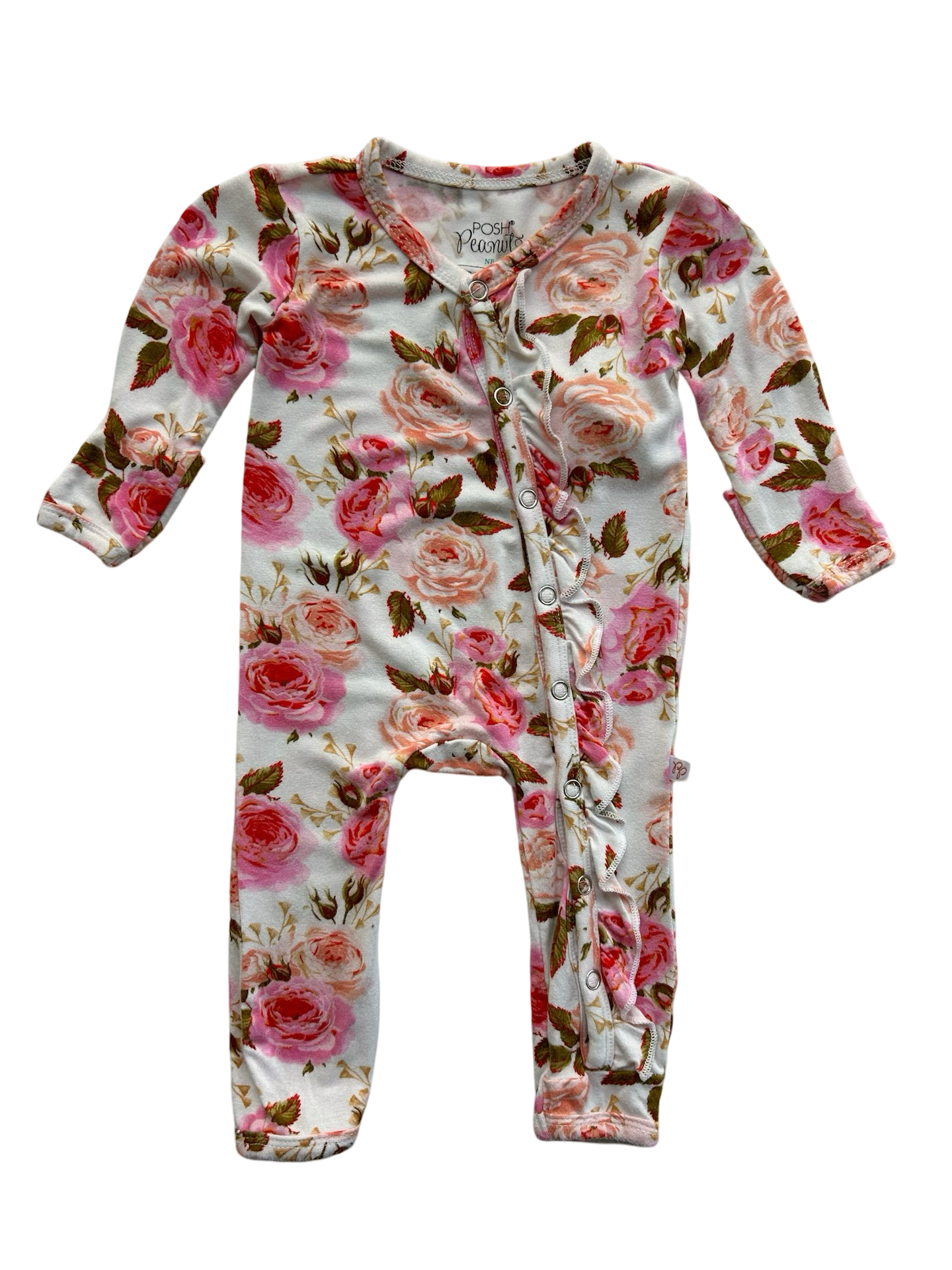 Newborn Baby Girl Bamboo Posh Peanut Pink Floral Sleeper PJs