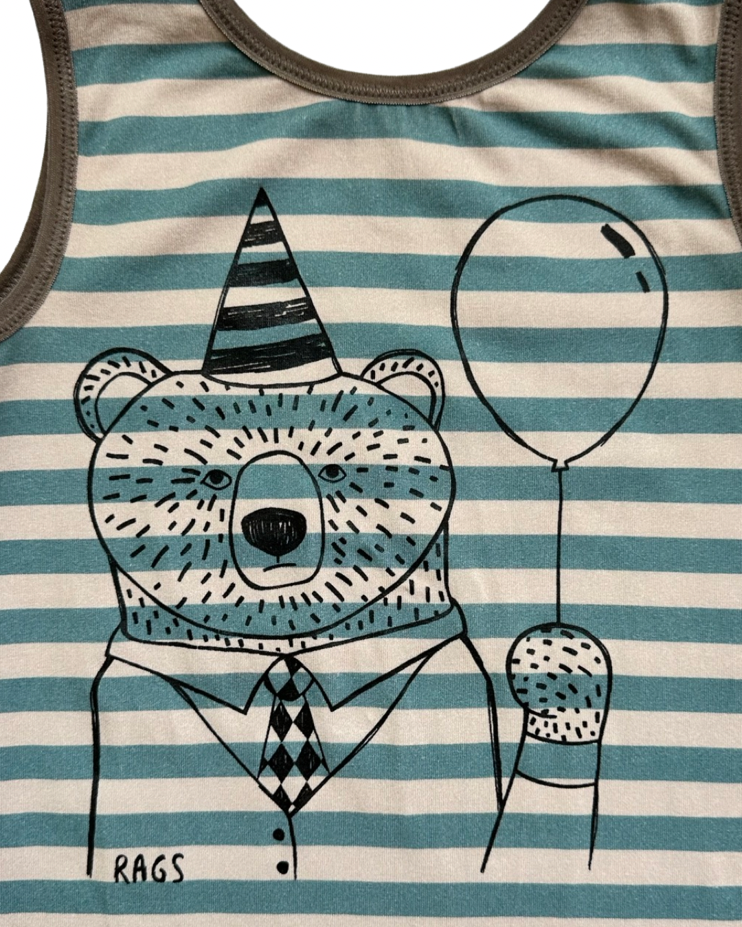 2T Toddler Boy RAGS to Raches Blue Striped Birthday Bear Shortie Tank Romper