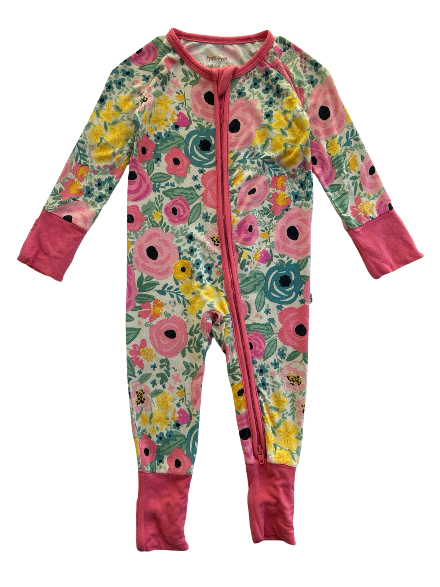 0-3M Baby Girl Little Sleepies Pink Floral Zippered Sleeper PJs