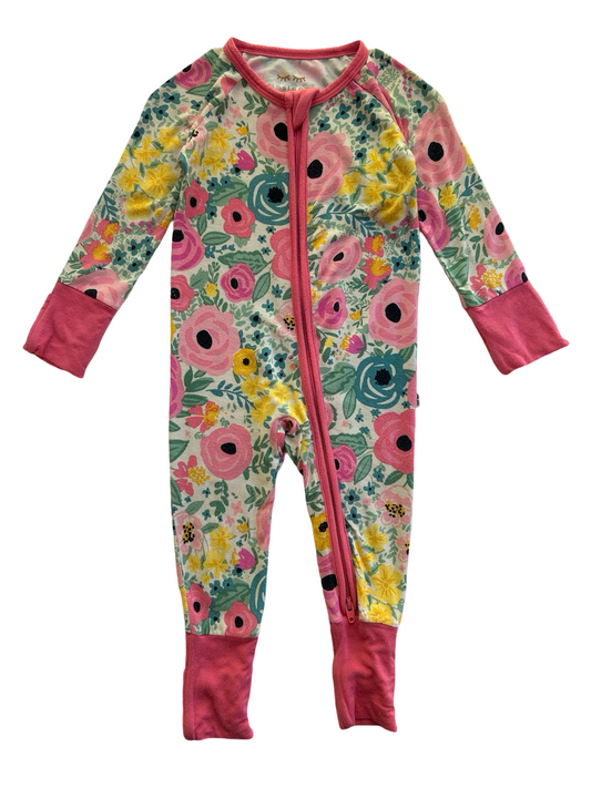 0-3M Baby Girl Little Sleepies Pink Floral Zippered Sleeper PJs