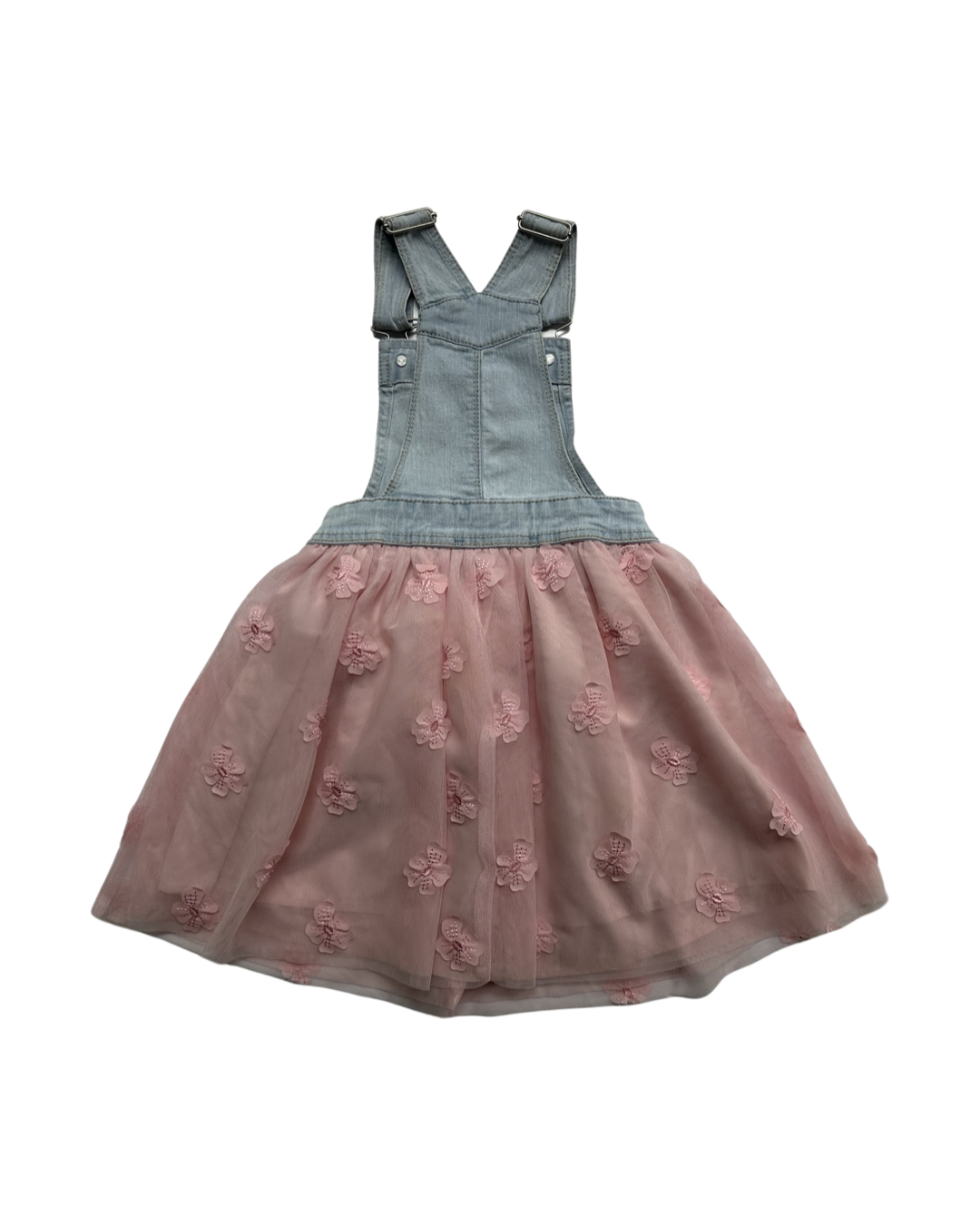 4T / 5T XS Toddler Girl Jordache Blue Jean Overall Pink Floral Tutu Dress