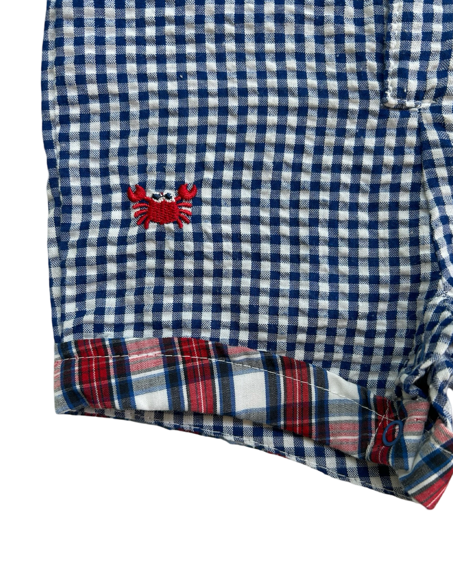 3M Baby Boy Baby Nursery Rhyme  Red / White / Blue Plaid Crab Romper