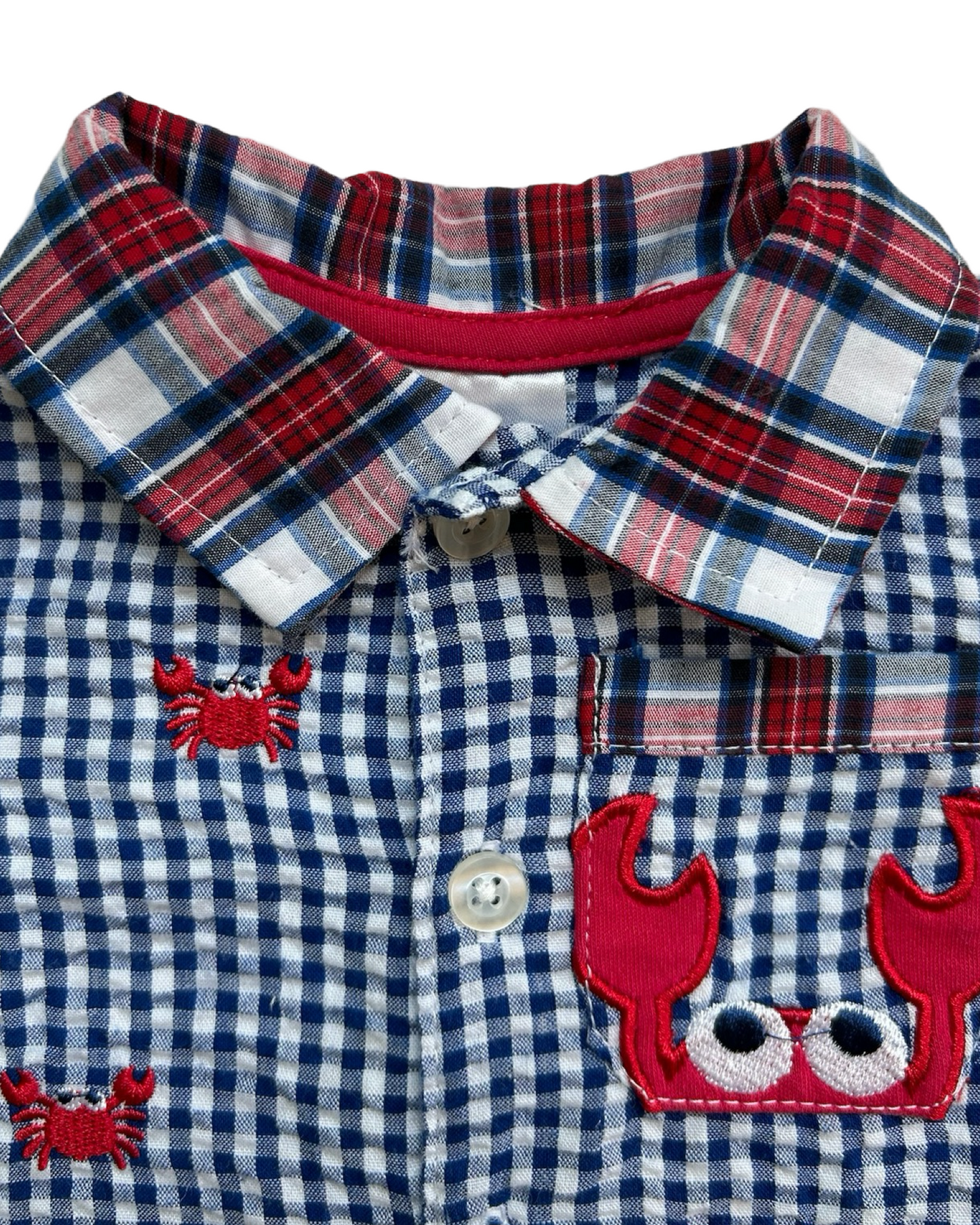 3M Baby Boy Baby Nursery Rhyme  Red / White / Blue Plaid Crab Romper