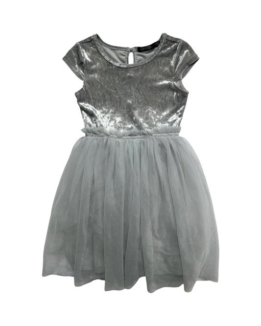 6x Girls George Silver Crushed Velvet Sparkly Tulle Dress