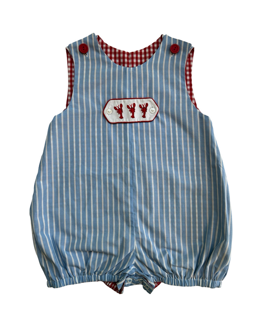 4T Toddler Boy Kelly's Kid Blue Striped Lobster Reversible Jon Jon Bubble Romper