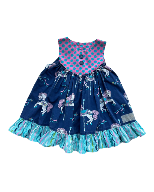 2T Toddler Girl Eleanor Rose Gigi Blue Carrousel Horse Dress