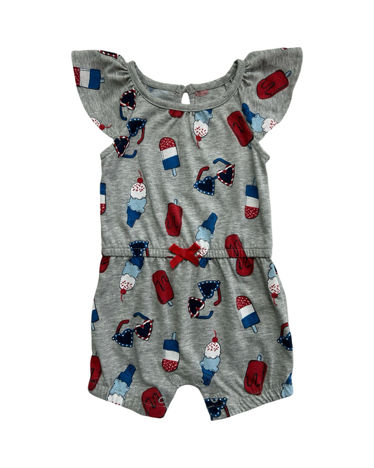 6M Baby Girl Carters Gray 4th of July Popsicle / Ice Cream Romper