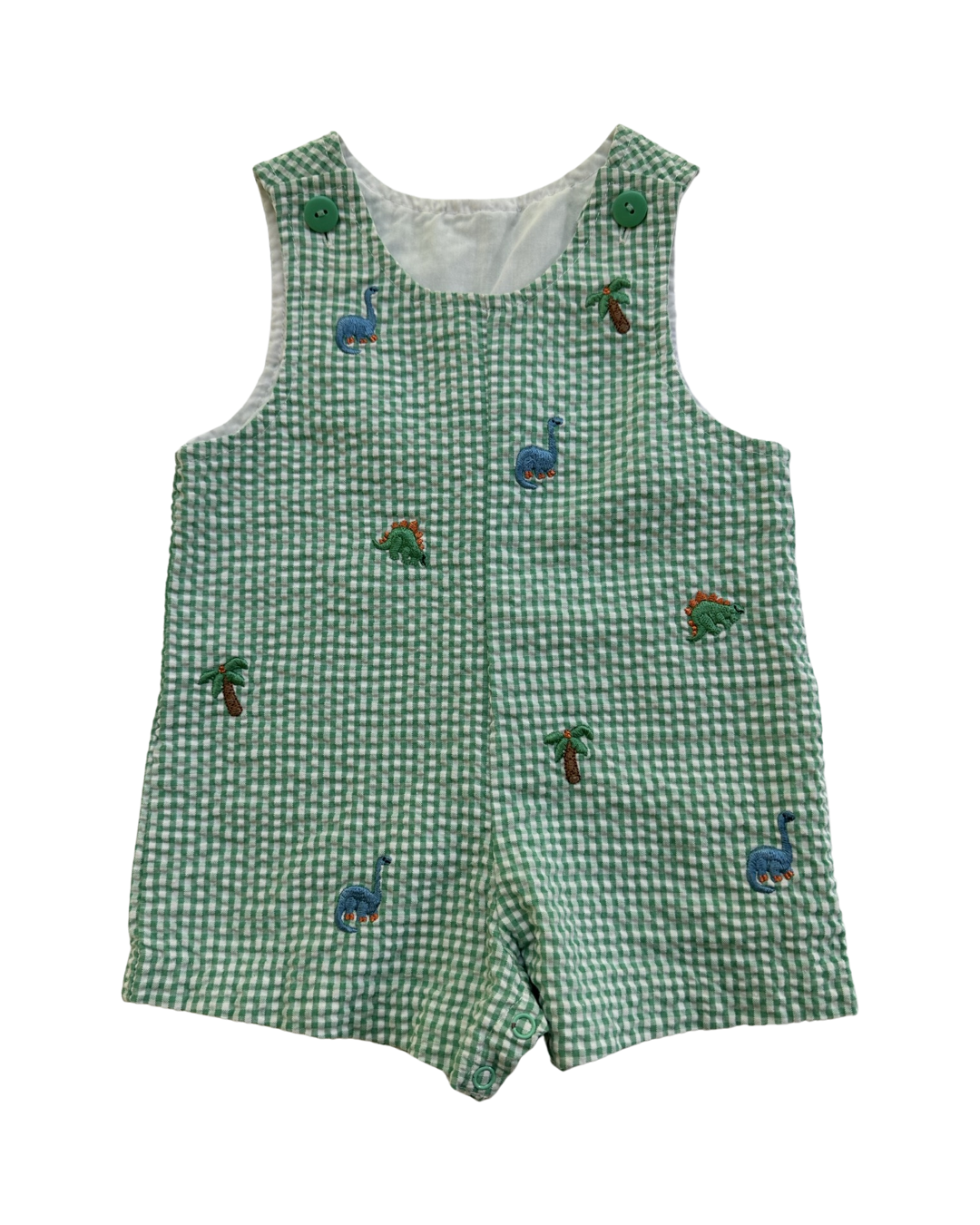 6-9M Baby Boy Green Seersucker Dino Romper