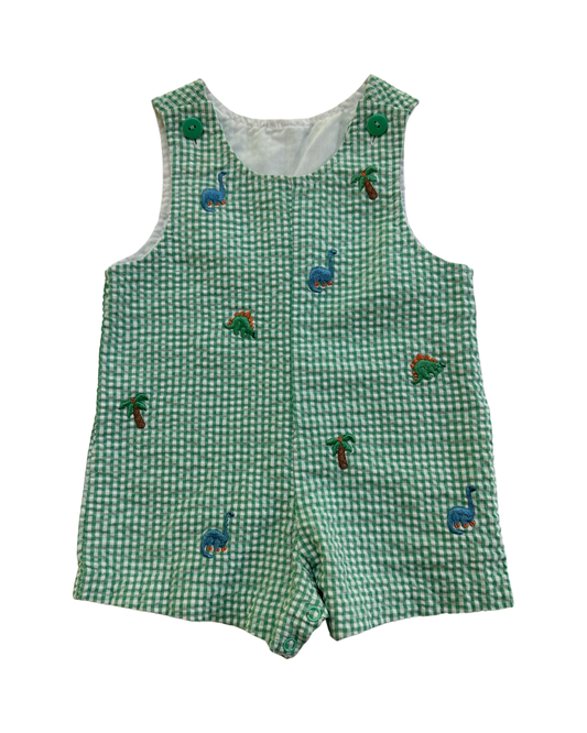 6-9M Baby Boy Green Seersucker Dino Romper